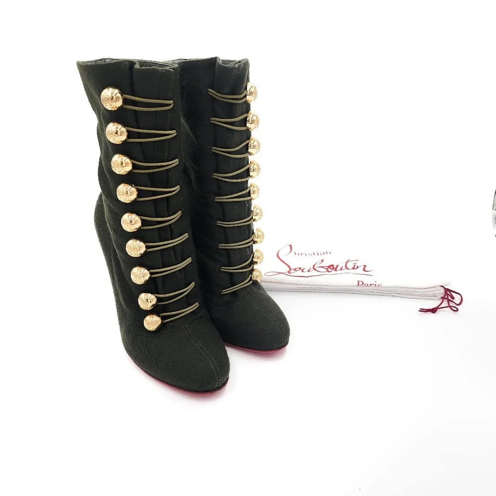 Christian Louboutin Green Napolean Wool Felt Ankle Boots Heels EU 37 - Picture 10 of 10